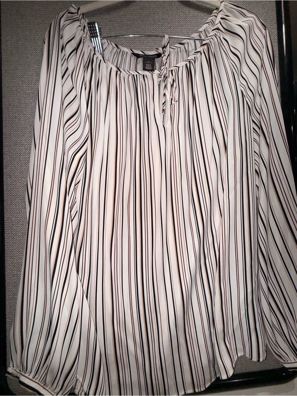 White House Black Market White Blouse with Black and Tan Stripes
